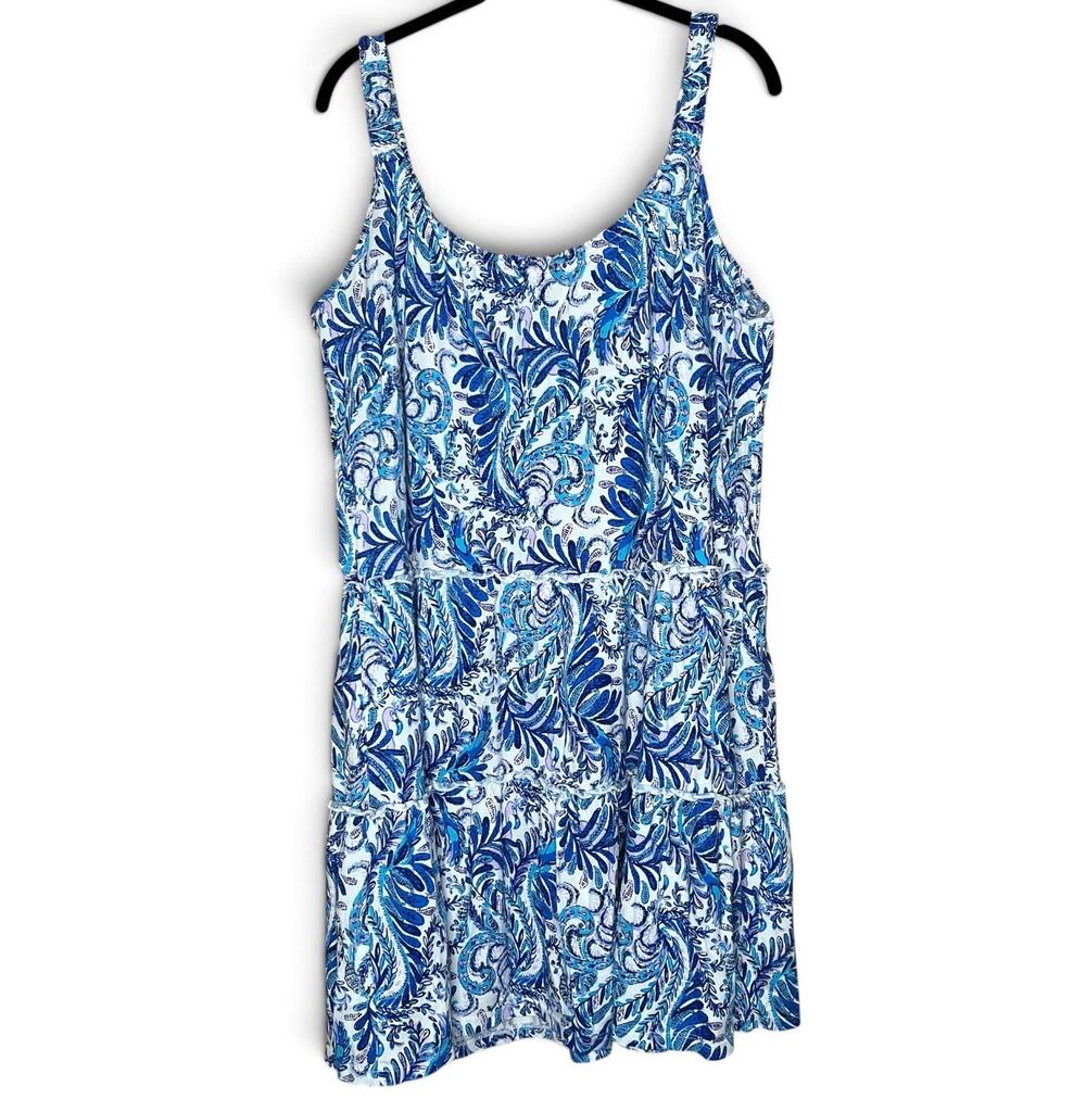 Lilly Pulitzer Womens XXL Loro Dress Baja Blue Bird is the Word Swing Dress